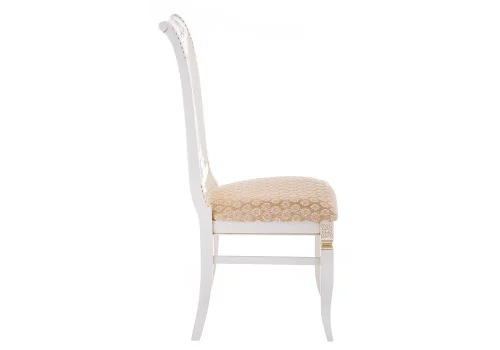 Деревянный стул Roy W/З молочный с патиной 438340 Woodville, бежевый/ткань, ножки/массив бука дерево/белый, размеры - ****490*530 фото 3