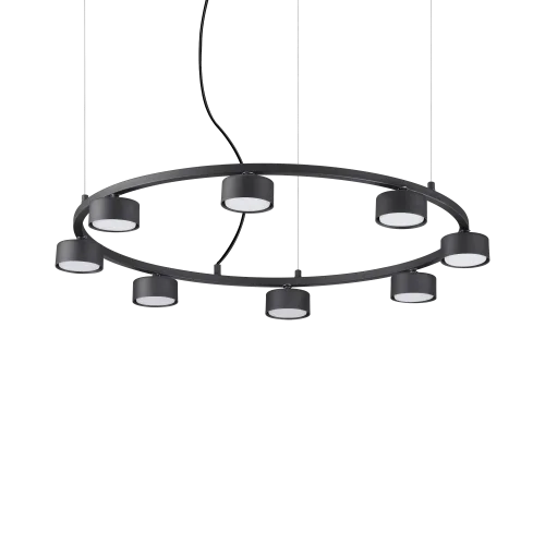Светильник подвесной MINOR ROUND SP8 Ideal Lux чёрный 8 ламп, основание чёрное в стиле современный 
