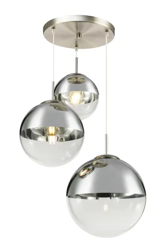 Светильник подвесной Glass TL1203H-03CH Toplight матовый никель прозрачный на 3 лампы, основание матовое никель в стиле современный каскад шар