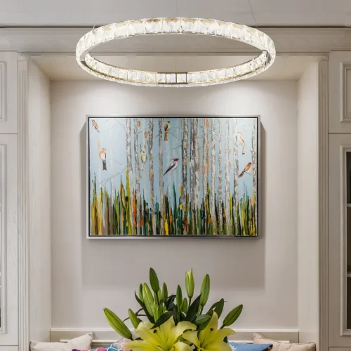 Люстра подвесная LED с пультом AM-Venezia 311311/D600 GD Arte Milano прозрачная на 1 лампу, основание золотое в стиле современный кольца с пультом фото 11