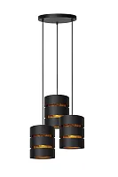 Светильник подвесной Rosas 21433/13/30 Lucide чёрный 3 лампы, основание чёрное в стиле лофт винтаж каскад