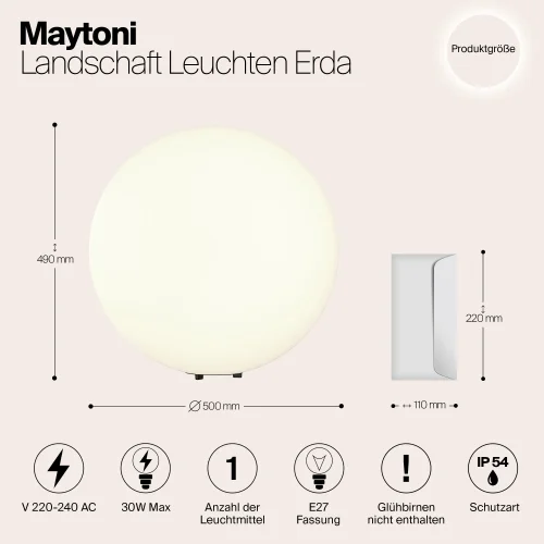 Ландшафтный светильник Erda O594FL-01W1 Maytoni уличный IP54 белый на 1 лампу, плафон белый в стиле современный E27 фото 9