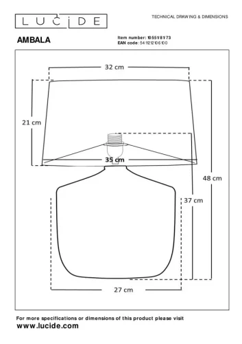 Настольная лампа Ambala 10551/81/73 Lucide белая на 1 лампу, основание бежевое коричневое дерево в стиле кантри фото 3