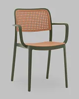 Стул Yona, пластиковый, с подлокотниками, зелёный УТ000040845 Stool Group, коричневый/пластик, ножки/металл/зелёный, размеры - *810****