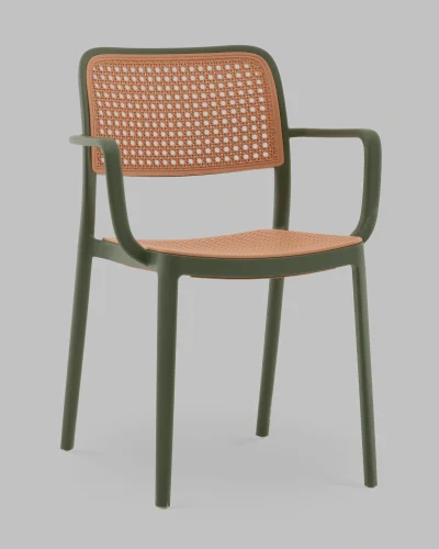 Стул Yona, пластиковый, с подлокотниками, зелёный УТ000040845 Stool Group, коричневый/пластик, ножки/металл/зелёный, размеры - *810****