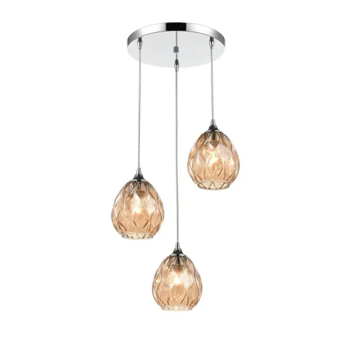 Светильник подвесной Elision VL5593P13 Vele Luce янтарный на 3 лампы, основание хром в стиле современный каскад выдувное