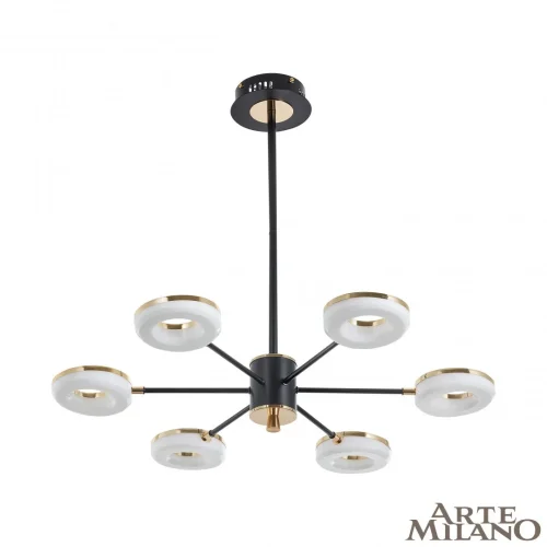 Люстра на штанге LED Ferrara-72999 277499/6 BK/GD Arte Milano белая на 1 лампу, основание чёрное в стиле хай-тек современный 