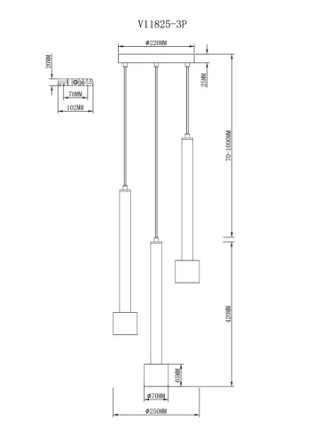 Светильник подвесной Malet V11825-3P Moderli белый на 3 лампы, основание золотое в стиле арт-деко современный каскад фото 3