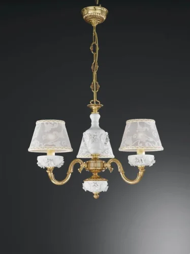 Люстра подвесная  L 9101/3 Reccagni Angelo белая на 3 лампы, основание золотое в стиле классический 