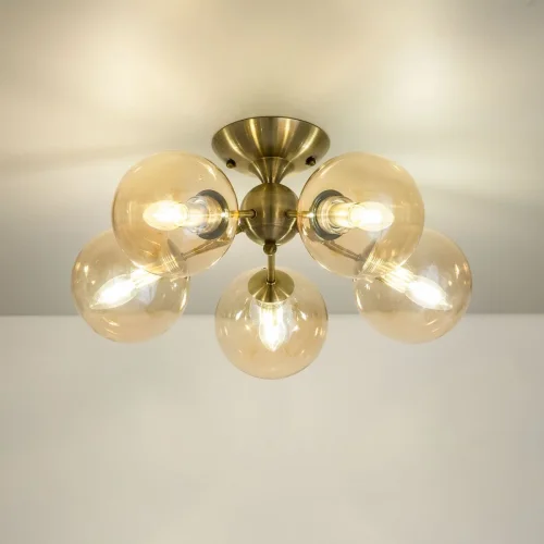 Люстра потолочная Томми CL102153 Citilux янтарная на 5 ламп, основание бронзовое в стиле современный шар фото 2