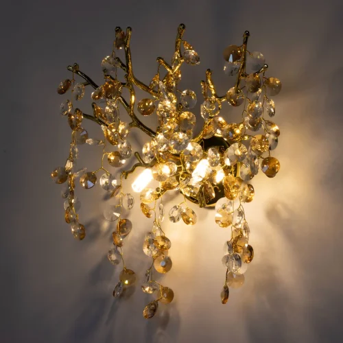 Бра Лайма 467022002 DeMarkt янтарный на 2 лампы, основание золотое в стиле современный флористика ветви фото 2