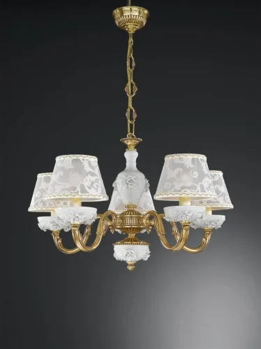 Люстра подвесная  L 9101/5 Reccagni Angelo белая на 5 ламп, основание золотое в стиле классический 