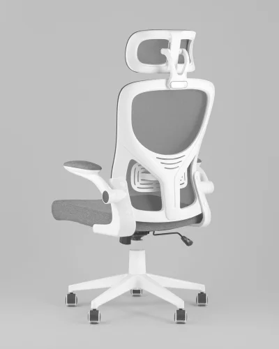 Кресло офисное TopChairs Airone, серый, в ткани УТ000040352 Stool Group, серый/сетка текстиль, ножки/металл/белый, размеры - *1250**** фото 5