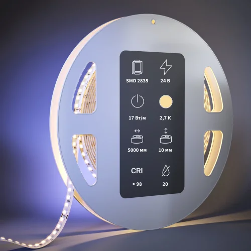 Светодиодная лента 24В 2835 17Вт/м 2700К 5м IP 20 201090 Maytoni цвет LED тёплый белый 2700K, световой поток 1445Lm фото 3