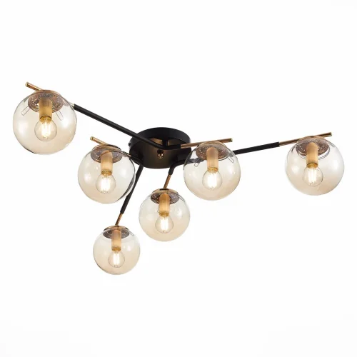 Люстра потолочная Литерно (Literno) SLE106902-06 Evoluce прозрачная янтарная на 6 ламп, основание чёрное в стиле современный шар фото 3