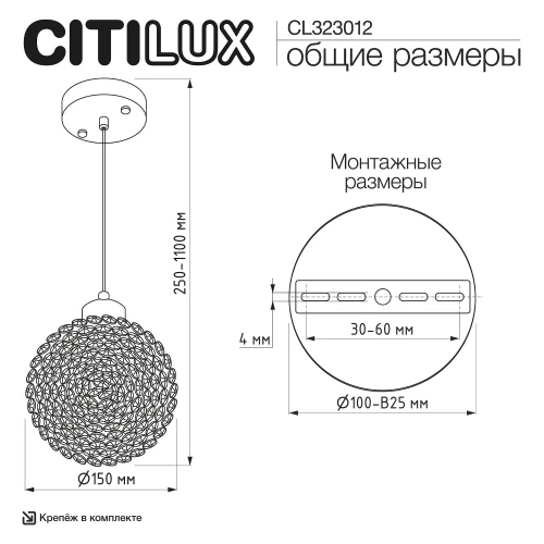 Светильник подвесной Cloudy CL323012 Citilux прозрачный на 1 лампу, основание золотое в стиле современный фото 6
