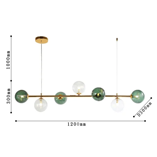 Светильник подвесной Infilato 4035-7P F-promo зелёный прозрачный 7 ламп, основание золотое в стиле современный шар фото 3