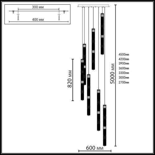 Люстра каскадная LED Collier 5456/210L Odeon Light прозрачная на 7 ламп, основание серое никель в стиле современный фото 2