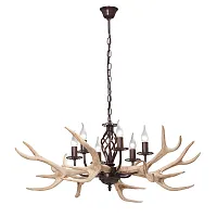 Люстра подвесная V1491-7/6 Vitaluce без плафона на 6 ламп, основание коричневое в стиле кантри ковка рога