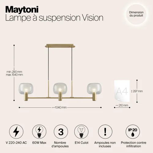 Светильник подвесной Vision MOD411PL-03G Maytoni прозрачный на 3 лампы, основание золотое в стиле современный фото 5