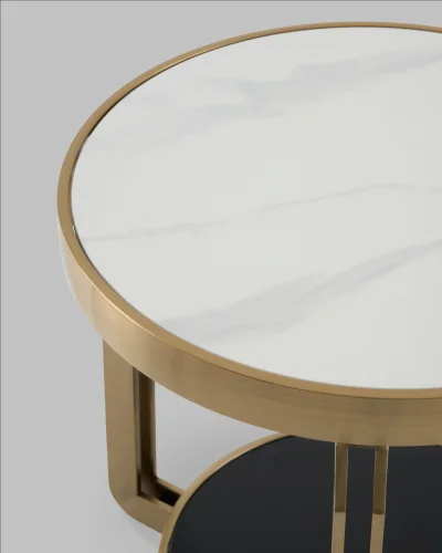 Журнальный столик Калисто 55*55, светлая и темная керамика, сталь шампань УТ000041503 Stool Group столешница из фото 4