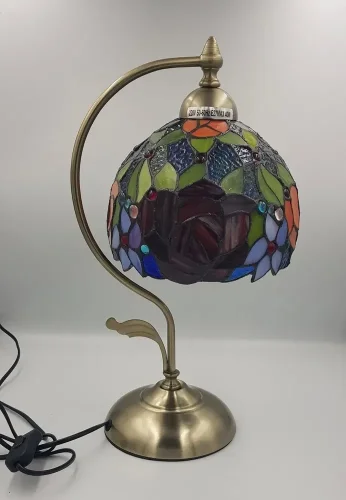 Настольная лампа Тиффани 828-804-01 Velante разноцветная 1 лампа, основание коричневое бронзовое металл в стиле тиффани цветы фото 5