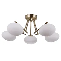 Люстра потолочная Оливия 306014305 DeMarkt белая на 5 ламп, основание латунь в стиле современный шар