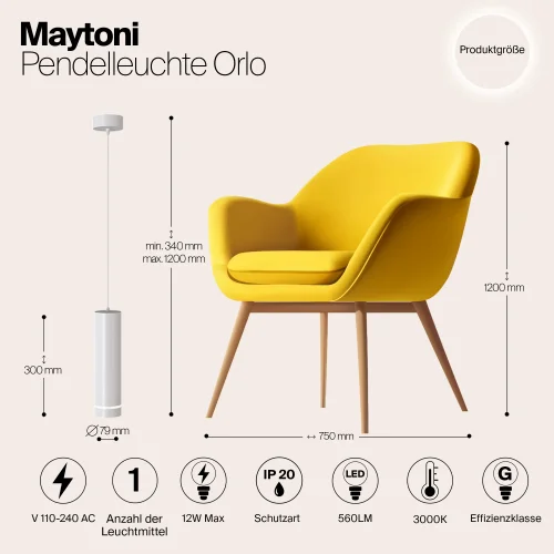 Светильник подвесной LED Orlo P085PL-12W3K-W Maytoni белый на 1 лампу, основание белое в стиле современный хай-тек трубочки фото 10