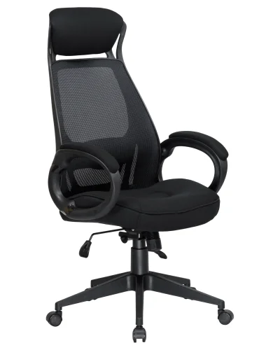 Офисное кресло для руководителей 109BL_Black-LMR STEVEN BLACK, чёрный пластик, чёрная ткань Dobrin, чёрный/сетка, ножки/металл/чёрный, размеры - 1210*1270***720*720 фото 2