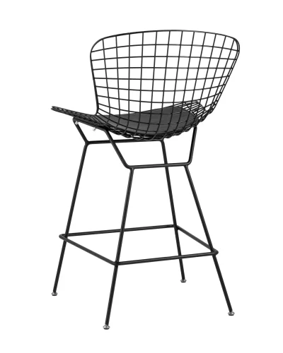 Стул полубарный с низкой спинкой Bertoia, черный, с черной подушкой  УТ000004222 Stool Group, чёрный/экокожа, ножки/металл/чёрный, размеры - ****530*680 фото 6