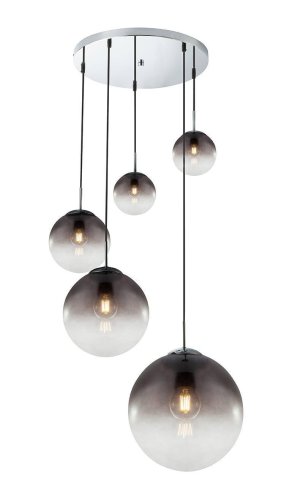 Светильник подвесной Varus 15861-5 Globo прозрачный серый 3 лампы, основание матовое никель в стиле современный каскад шар