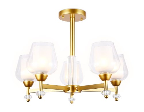 Люстра потолочная TR3154 Ambrella light белая прозрачная на 5 ламп, основание золотое в стиле современный 