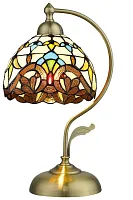 Настольная лампа Тиффани 830-804-01 Velante коричневая разноцветная 1 лампа, основание бронзовое металл в стиле тиффани 