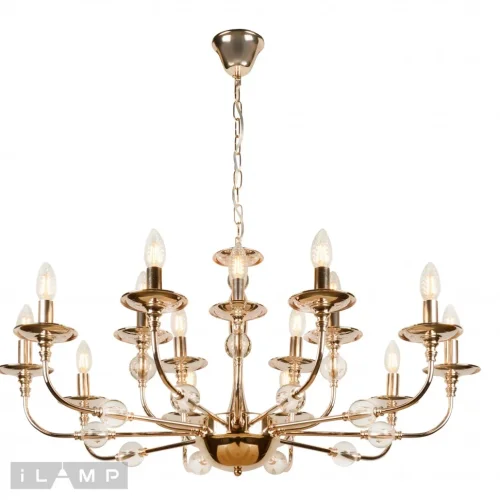 Люстра подвесная Aura 1030-10+5 GD iLamp без плафона на 15 ламп, основание золотое в стиле американский современный фото 2