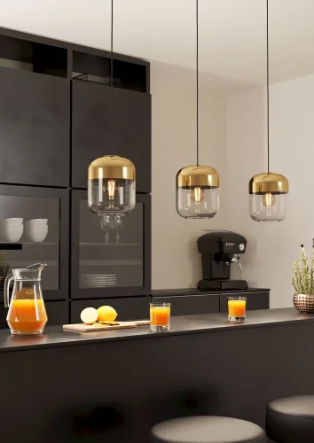Светильник подвесной Maryvilla 900551 Eglo прозрачный золотой 3 лампы, основание чёрное в стиле современный лофт  фото 2