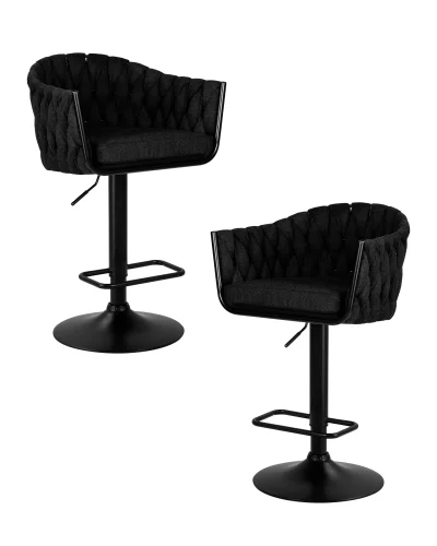 Стул барный набор 2 шт. SET-2 9690-LM LEON, цвет сиденья черный (LAR-275-33), цвет основания черный Dobrin, /текстиль, ножки/металл/чёрный, размеры - 890*1100***550*490