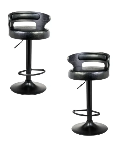 Стул барный набор 2 шт. SET-2 1018_BlackBase-LMZ FRED BLACK, цвет сиденья черный, цвет каркаса сиденья черное дерево, цвет основания черный Dobrin, /экокожа, ножки/металл/чёрный, размеры - 785*990****