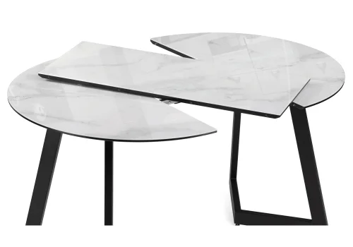 Стеклянный стол Алингсос 100(140)х100х76 белый мрамор / черный 532387 Woodville столешница белая мрамор из стекло фото 7