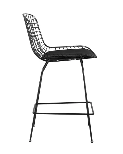 Стул полубарный с низкой спинкой Bertoia, черный, с черной подушкой  УТ000004222 Stool Group, чёрный/экокожа, ножки/металл/чёрный, размеры - ****530*680 фото 4