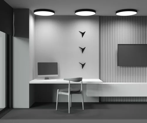 Светильник потолочный LED Zon C032CL-90W3K-RD-B Maytoni белый на 1 лампу, основание чёрное в стиле современный круглый тарелка фото 14