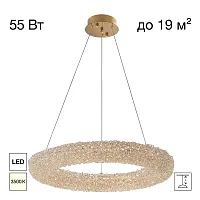 Люстра подвесная LED Cloudy CL323162 Citilux прозрачная на 1 лампу, основание золотое в стиле современный кольца
