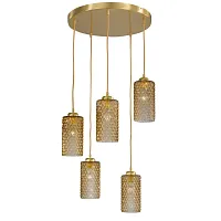 Светильник подвесной L 10030/5 Reccagni Angelo янтарный 5 ламп, основание матовое золото в стиле классический современный выдувное