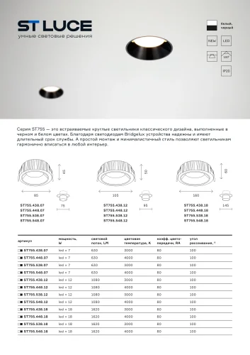 Светильник точечный LED ST755.448.07 ST-Luce чёрный 1 лампа, основание белое в стиле современный  фото 2