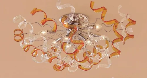 Люстра потолочная  Рандом CL222192  Citilux прозрачная оранжевая на 9 ламп, основание серое хром в стиле современный 