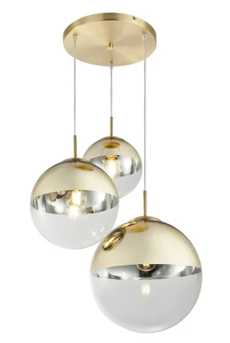 Светильник подвесной Glass TL1203H-03GD Toplight золотой на 3 лампы, основание золотое в стиле современный каскад шар