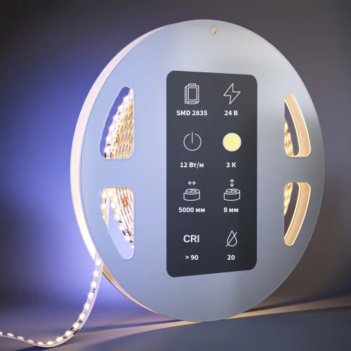 Светодиодная лента 24В 2835 12Вт/м 3000К 5м IP 20 201100 Maytoni цвет LED тёплый белый 3000K, световой поток 1800Lm фото 2