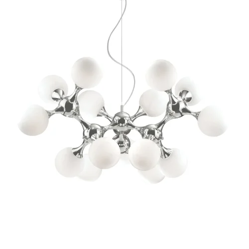 Светильник подвесной NODI SP15 BIANCO Ideal Lux белый 15 ламп, основание хром в стиле современный молекула шар