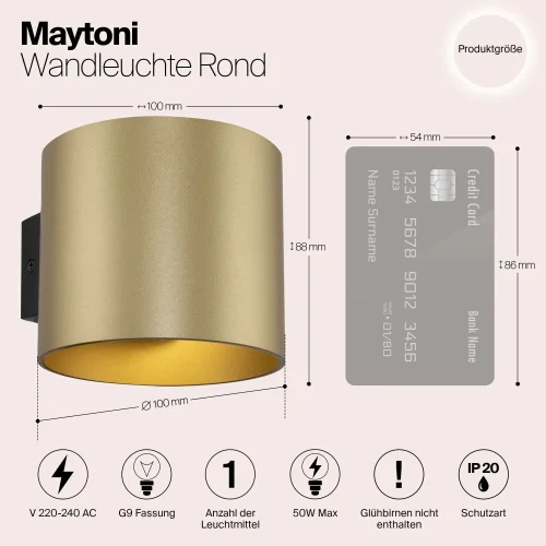 Бра Rond C066WL-01MG Maytoni матовый золото на 1 лампу, основание матовое золото в стиле современный фото 3
