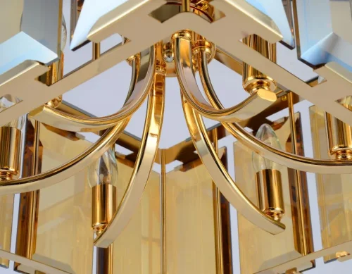 Люстра подвесная Traditional TR5149 Ambrella light янтарная на 6 ламп, основание золотое в стиле арт-деко  фото 3