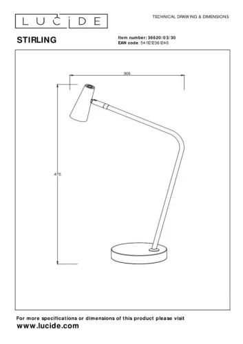 Настольная лампа офисная LED Stirling 36620/03/30 Lucide чёрная 1 лампа, основание чёрное металл в стиле современный  фото 9
